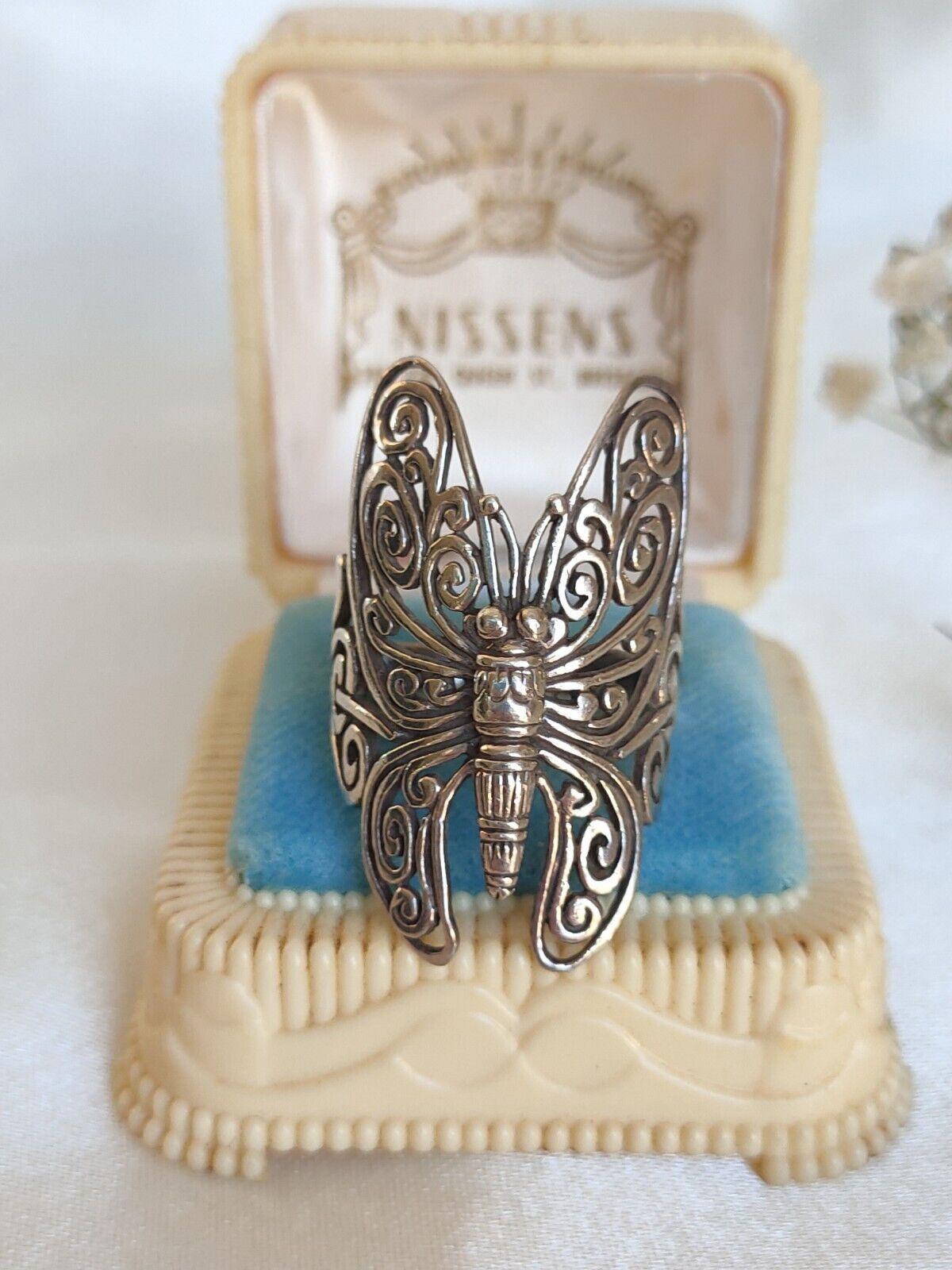 Incredible Large 925 Sterling Silver Butterfly Statement Ring Size 8 Or P