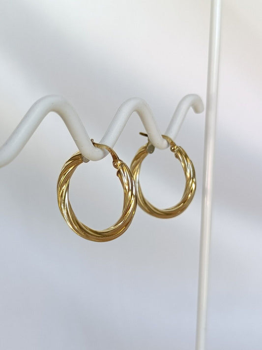 9ct Yellow Gold Italian Made Minimalist Twisted Hoop Earrings 20mm  2.11 Grams