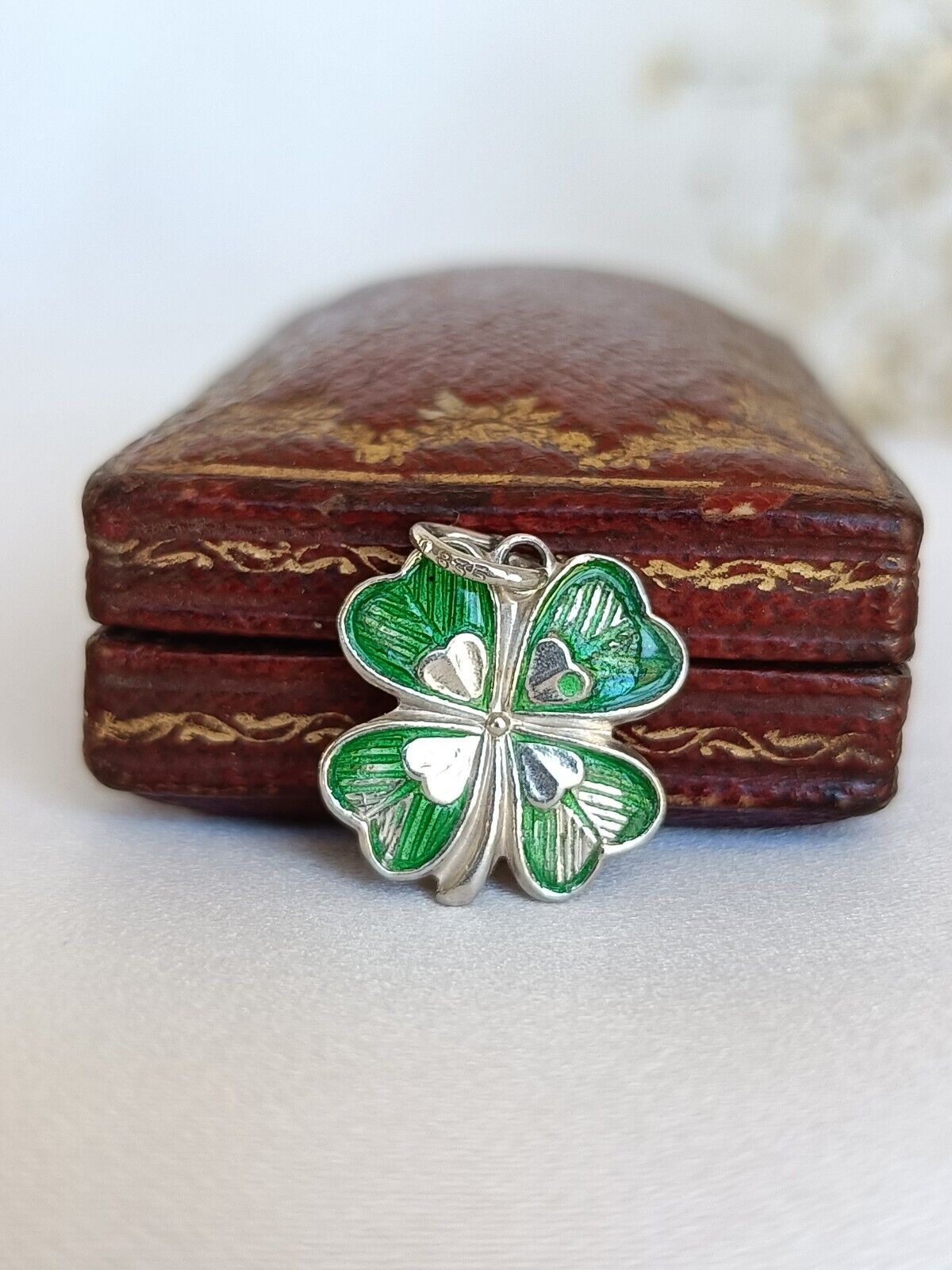 Vintage 835 Silver & Enamel Four Leaf Clover Charm Or Small Pendant