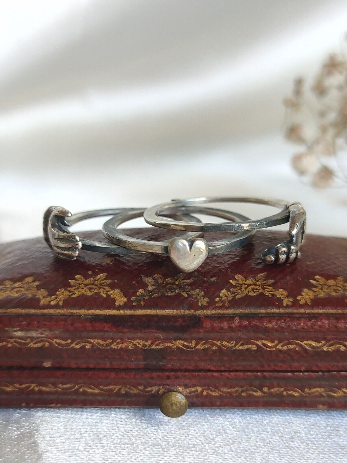 Antique Victorian 925 Sterling Silver Una Fede Gimmal Betrothal Ring Size 7 Or N