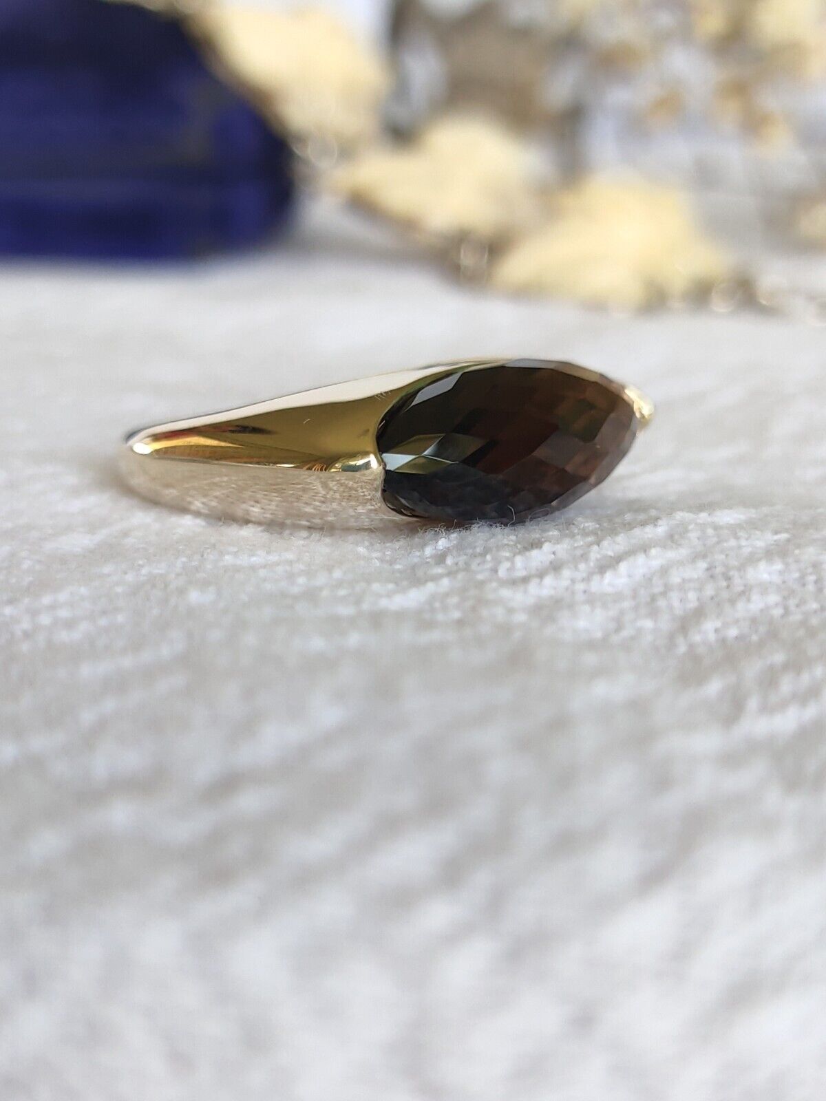 Unique 9ct Yellow Gold Smoky Quartz Briolette Cocktail Ring Size 8 1/4 US Or P 1/2 UK