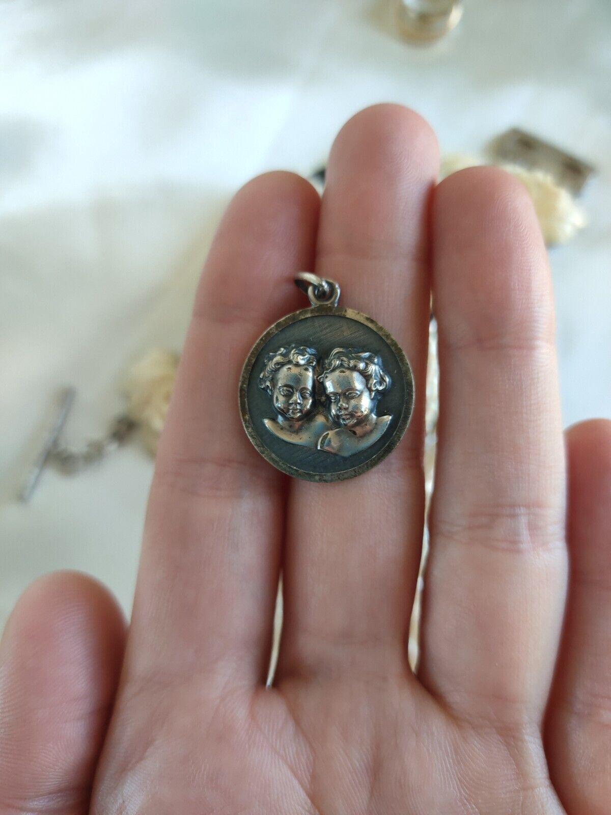 Vintage/ Antique Romulus & Remus Twins Gemini Zodiac Sterling Silver Pendant