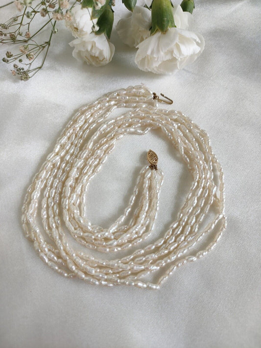 Vintage 14ct Gold 6 Strand Natural Rice Pearl Necklace 44.5cm