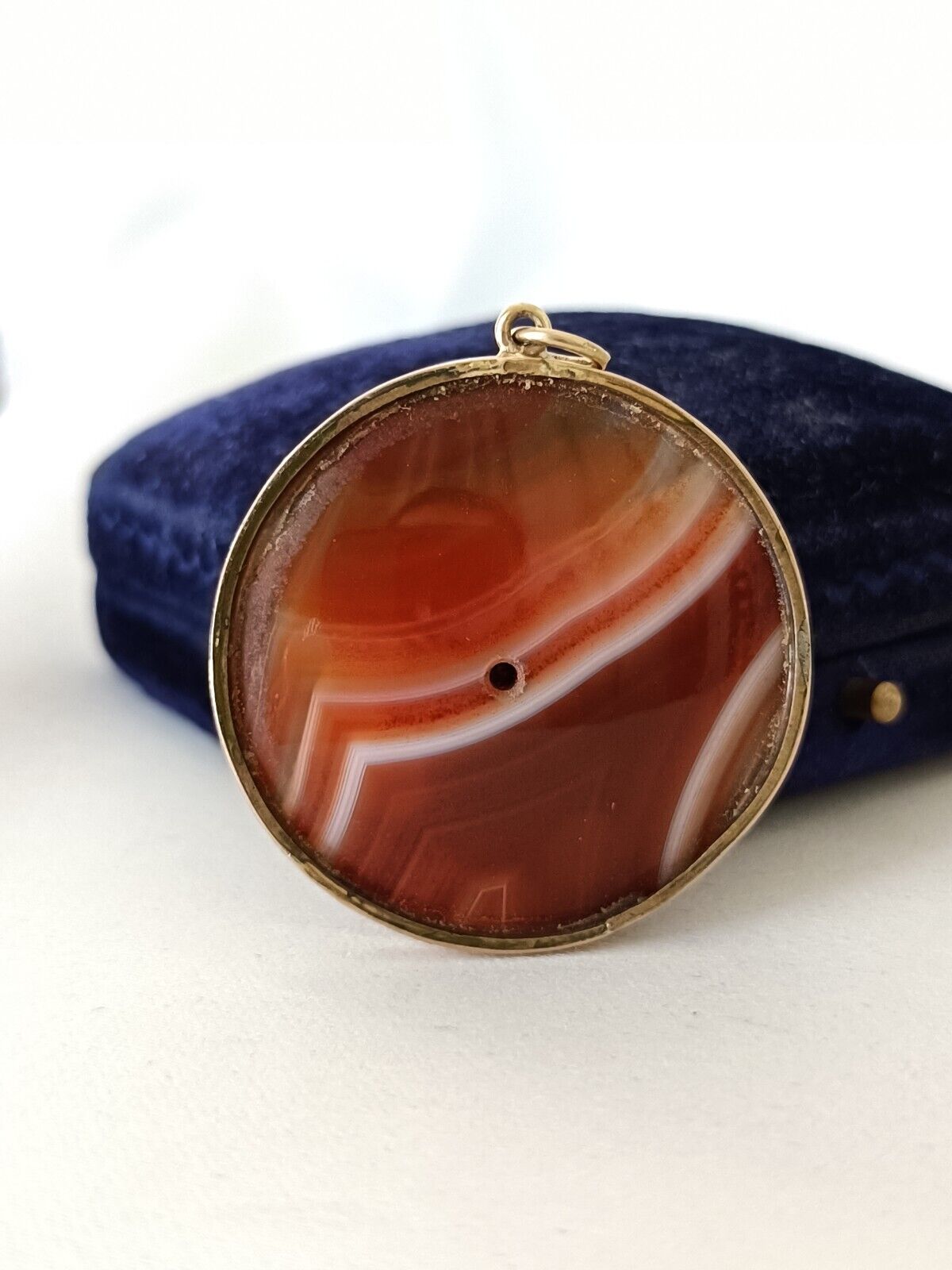 Antique 9ct Gold Large Banded Agate Pendant