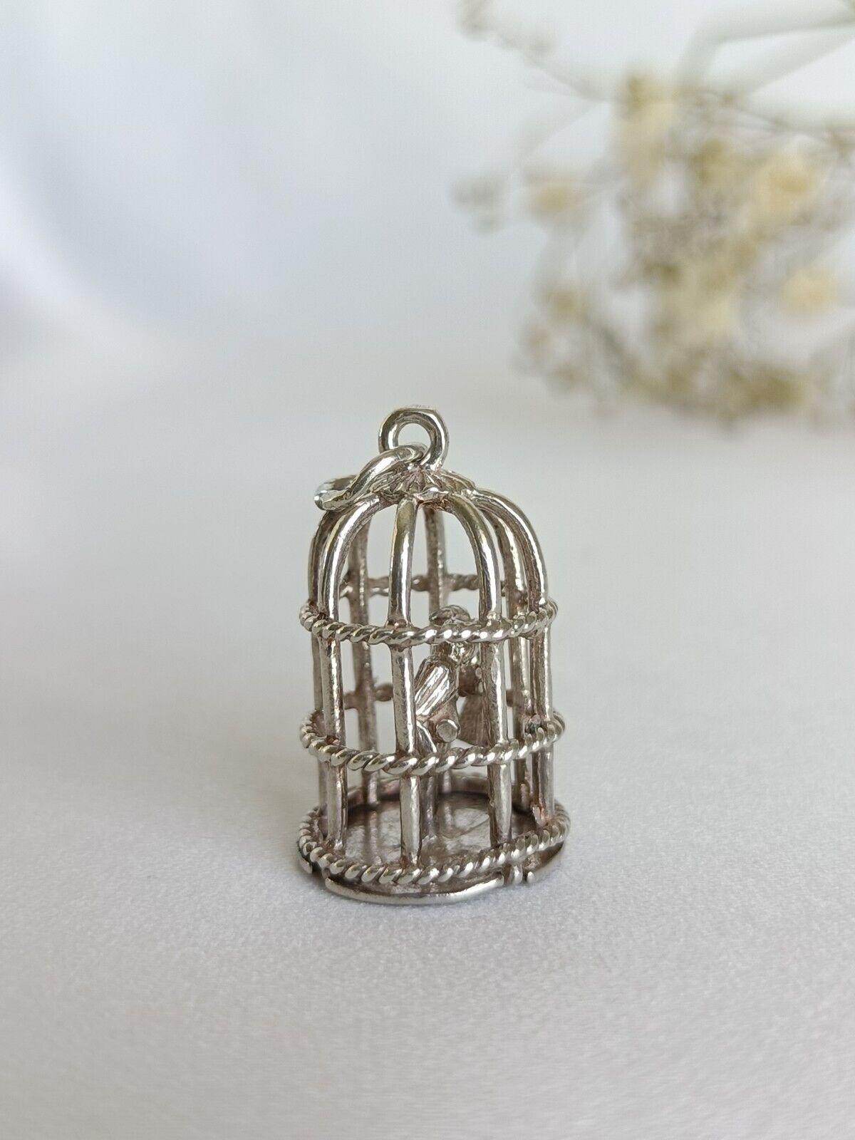 Vintage CHIM 925 Sterling Silver Love Birds Bird Cage Pendant Or Charm