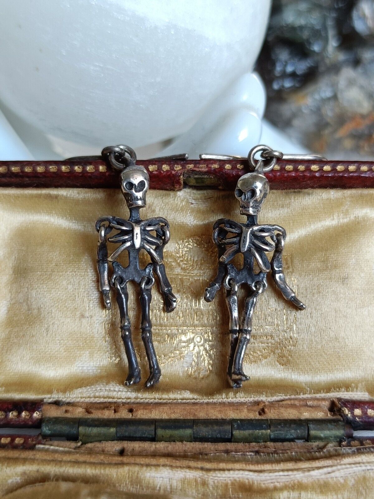 Vintage 925 Sterling Silver Articulated Skeleton Hook Earrings