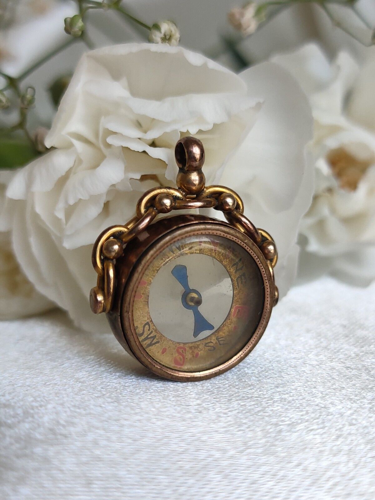 Antique English 9ct Rose Gold Spinning Compass Fob Pendant