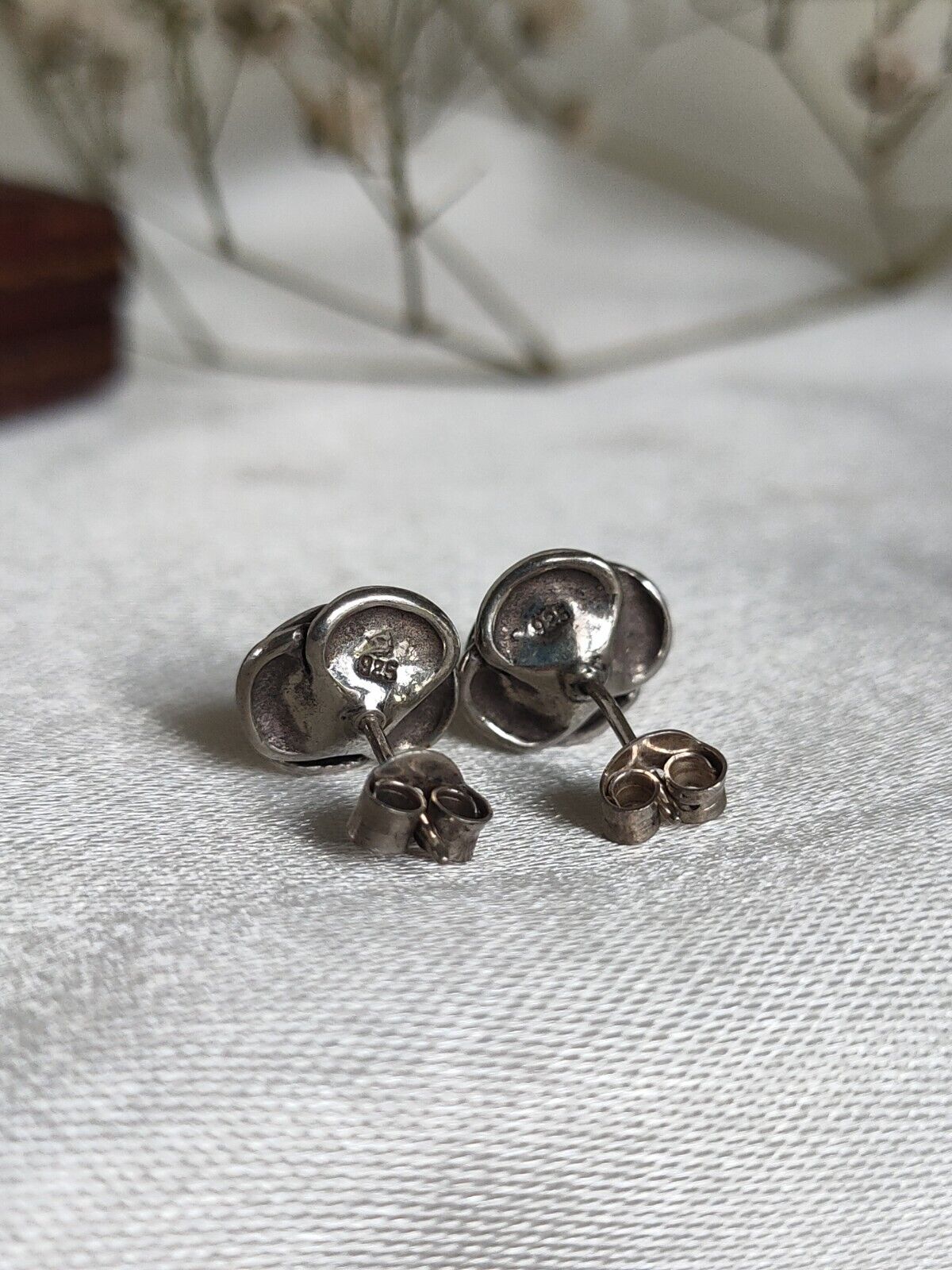 Vintage 925 Sterling Silver Rose Flower Stud Earrings