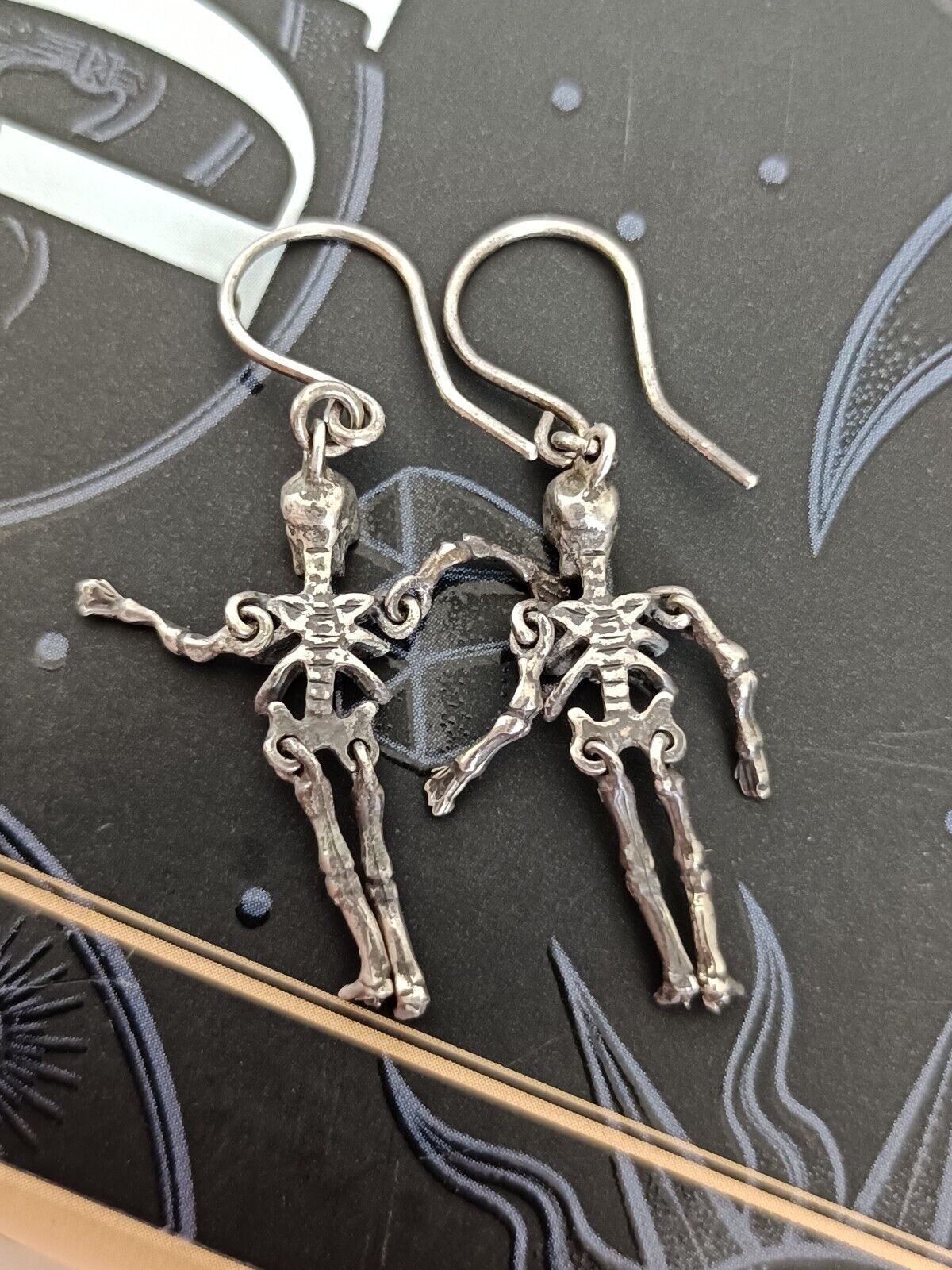 Vintage 925 Sterling Silver Articulated Skeleton Hook Earrings