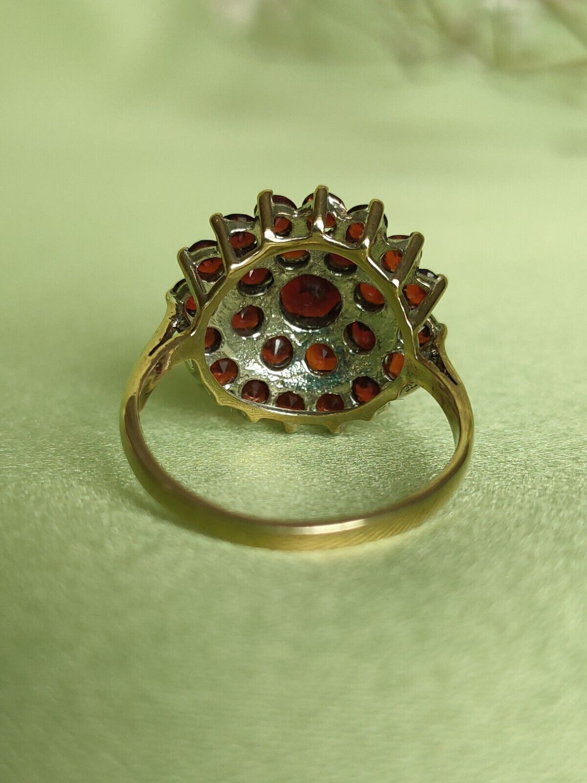 Vintage 1990 9ct Yellow Gold Almandine Garnet Bohemian Cluster Ring Size 7 1/4