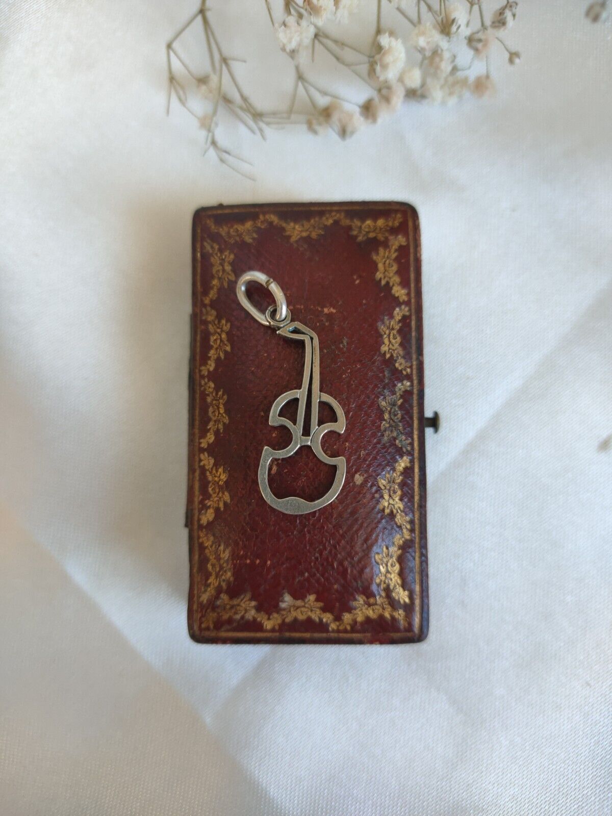 Vintage 925 Sterling Silver Violin Instrument Charm Or Pendant