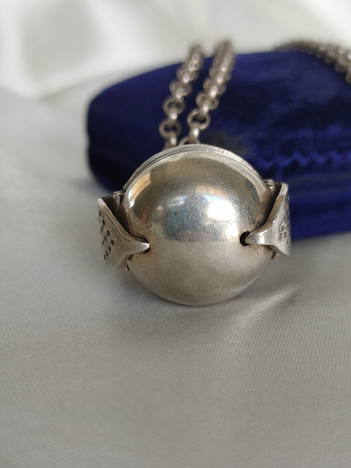 Vintage 925 Sterling Silver Masonic Orb Locket Fob Pendant & Belcher Chain