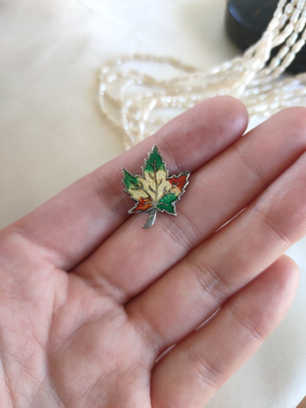 Vintage/ Antique ECCO Sterling Silver & Enamel Canadian Maple Leaf Badge Or Pin