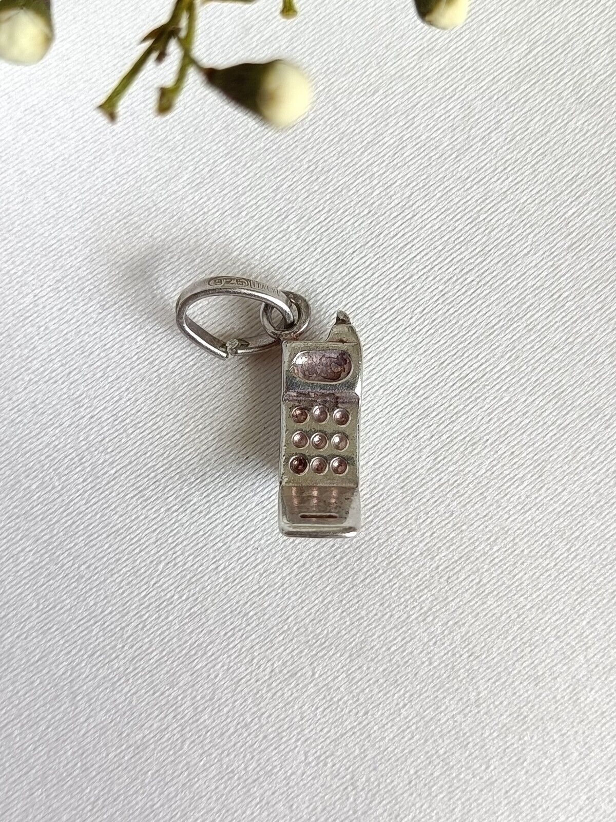 Y2K Sterling Silver Mobile Flip Phone Charm Or Small Pendant