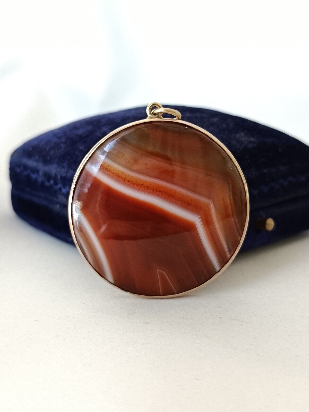 Antique 9ct Gold Large Banded Agate Pendant