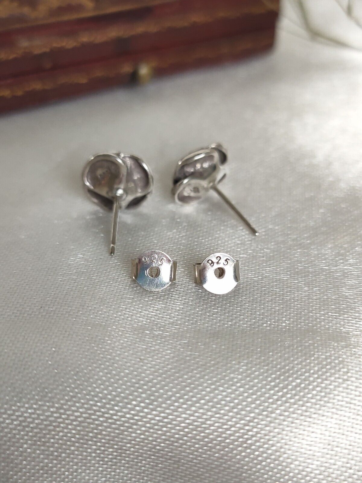 Vintage 925 Sterling Silver Rose Flower Stud Earrings