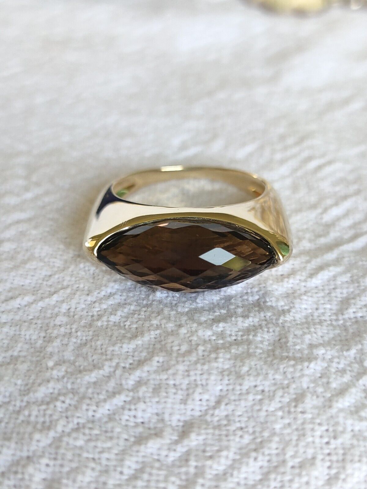 Unique 9ct Yellow Gold Smoky Quartz Briolette Cocktail Ring Size 8 1/4 US Or P 1/2 UK