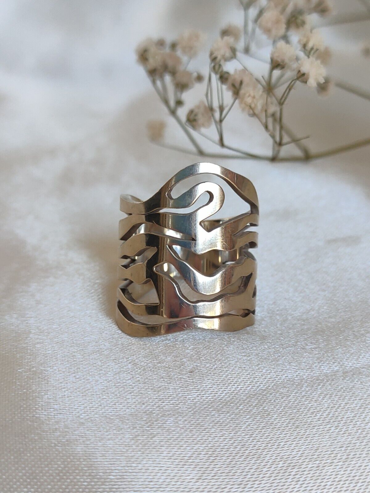 Large Heavy Abstract 925 Sterling Silver Statement Ring Size 11 Or V 15.45grams