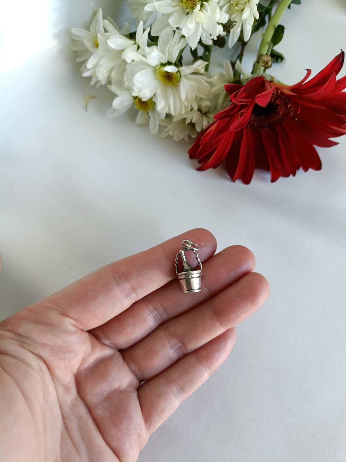 Vintage Sterling Silver Bottle Of Wine In An Ice Bucket Charm Or Small Pendant