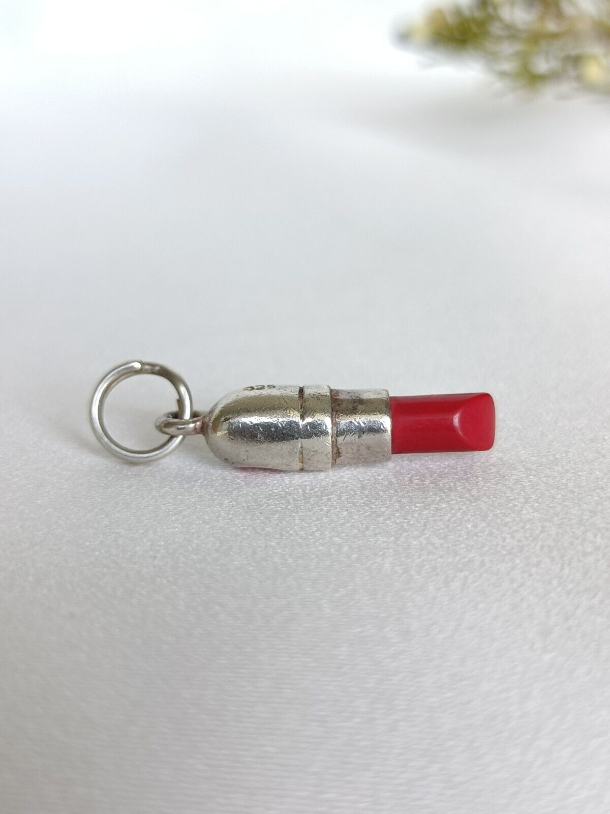 Y2K Sterling Silver & Enamel Red Lipstick Charm Or Pendant