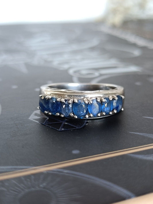 Vintage Sterling Silver And Blue Sapphire Half Eternity Band Ring Size 7 Or N