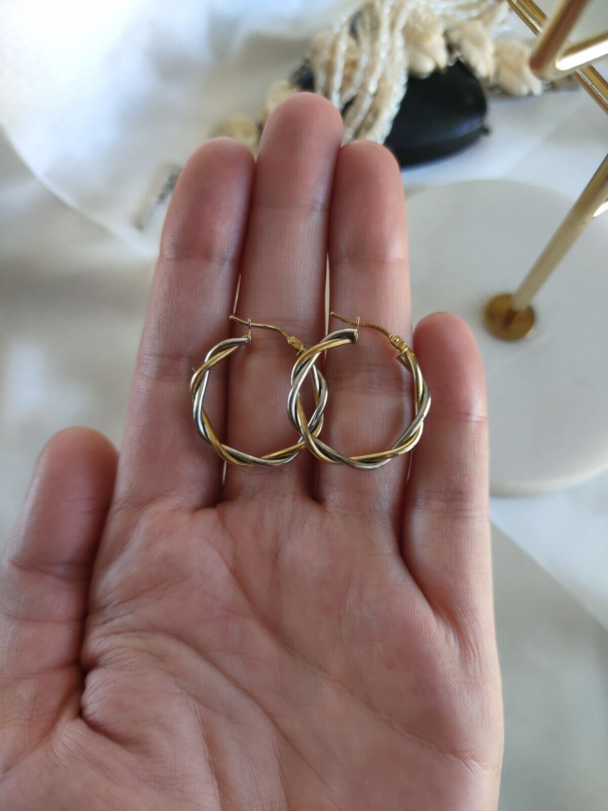 9ct Yellow & White Gold Twist Hoop Earrings 20mm