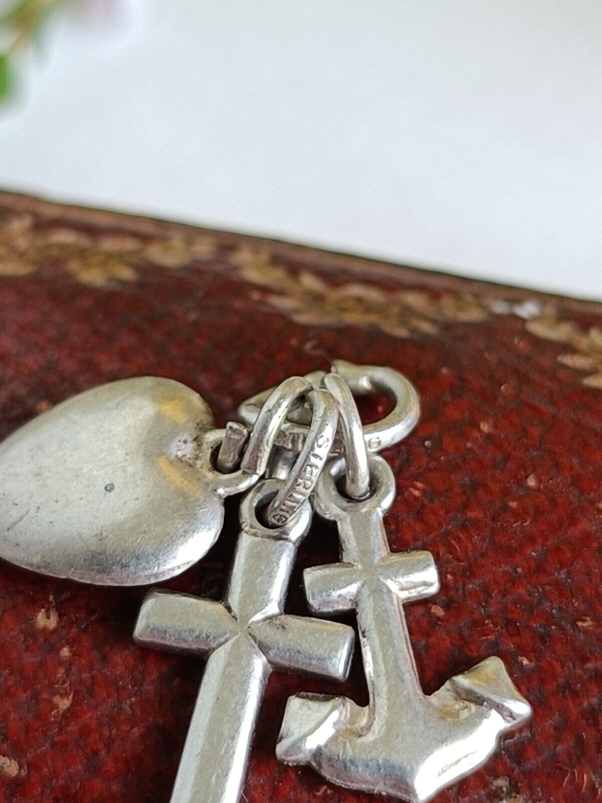 Vintage Sterling Silver Faith Hope Charity Heart Cross Anchor Charm Or Pendant