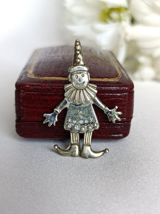 Vintage 1960's German Sterling Silver Moving Articulated Clown Or Jester...