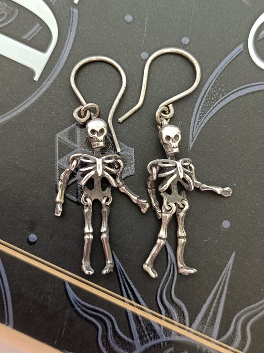 Vintage 925 Sterling Silver Articulated Skeleton Hook Earrings