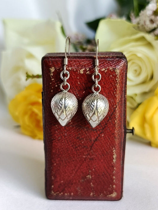 Vintage 925 Sterling Silver Acorn Dangle Drop Hook Earrings