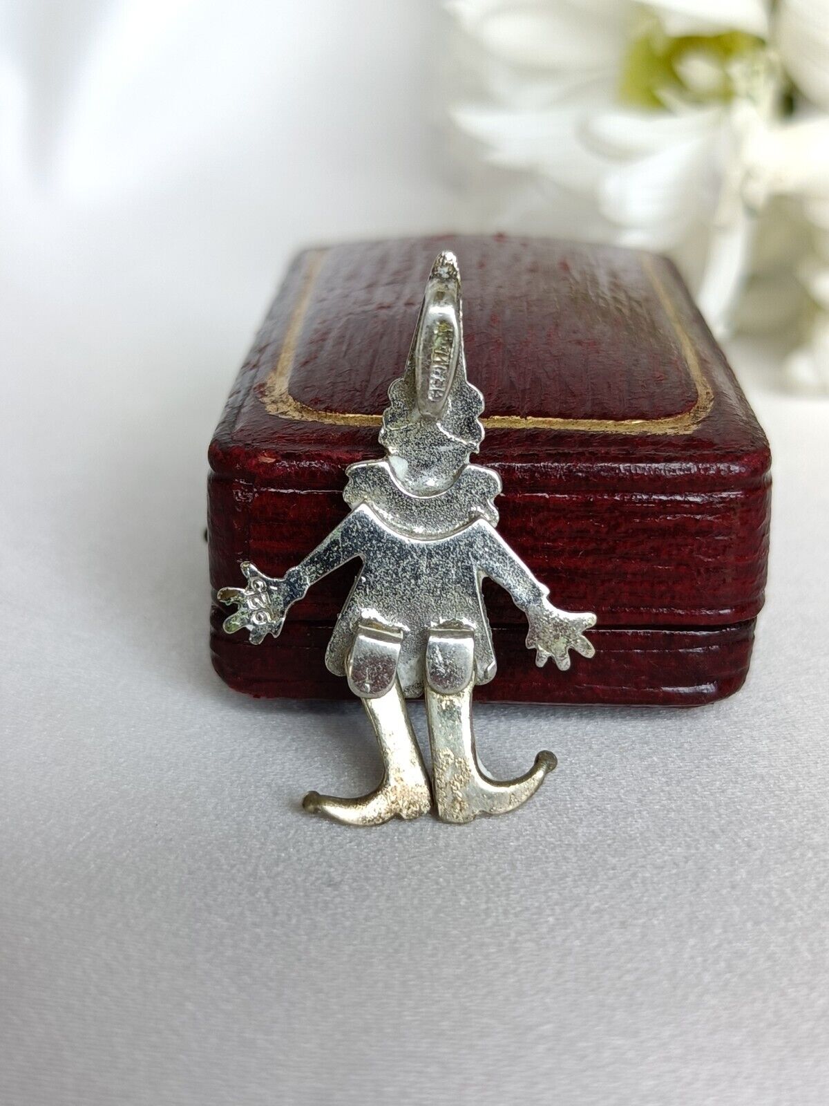 Vintage 1960's German Sterling Silver Moving Articulated Clown Or Jester...