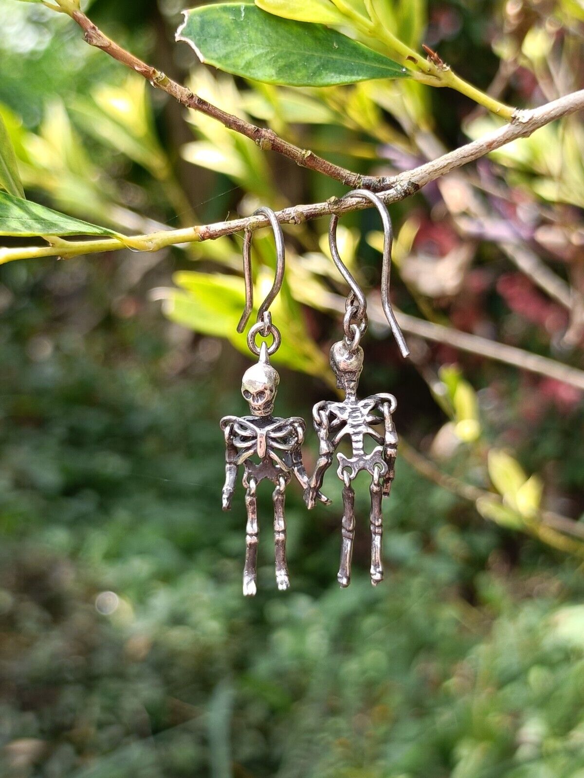 Vintage 925 Sterling Silver Articulated Skeleton Hook Earrings