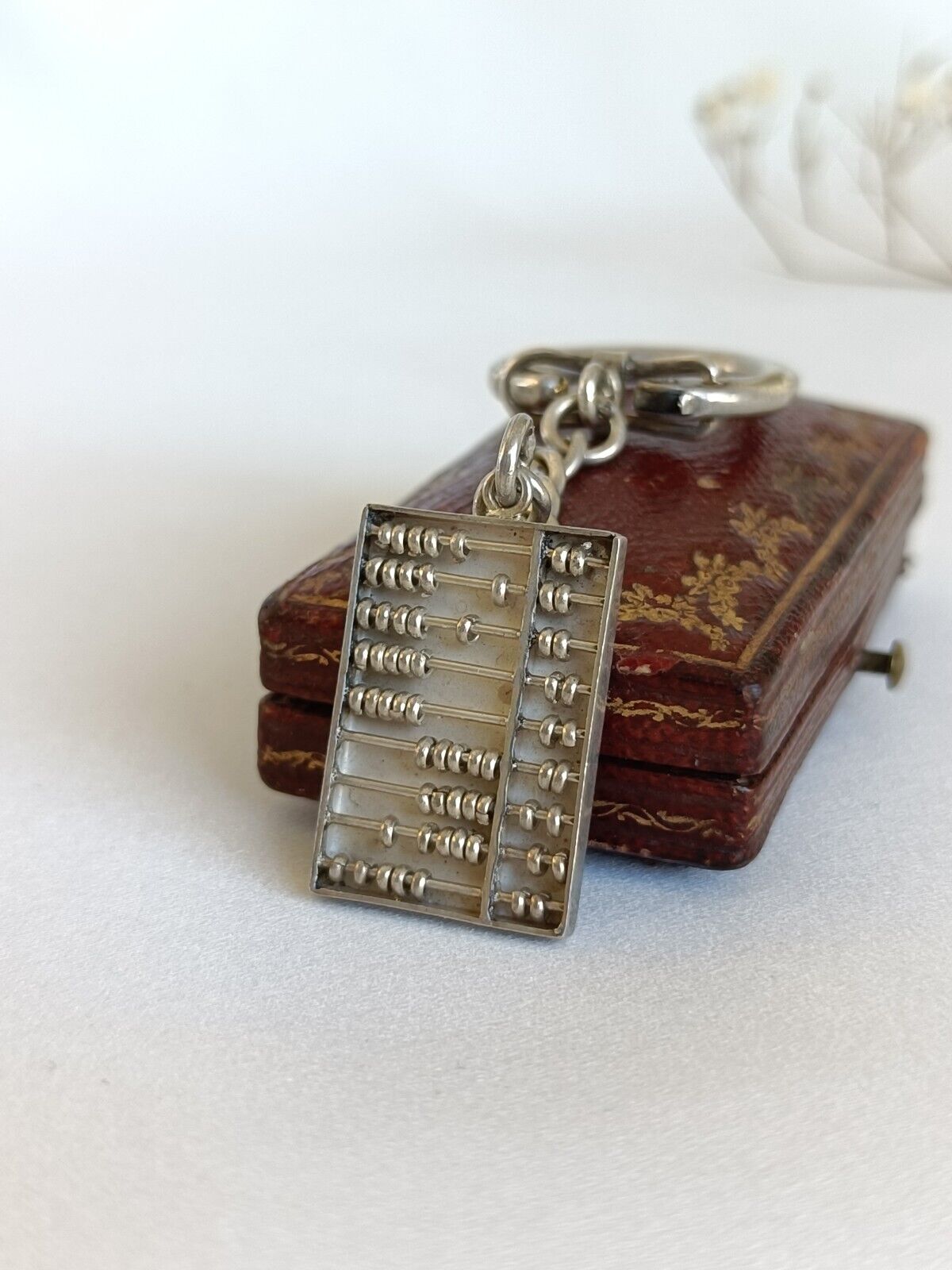 Vintage Hong Kong Sterling Silver Abacus Charm Key Ring Key Chain