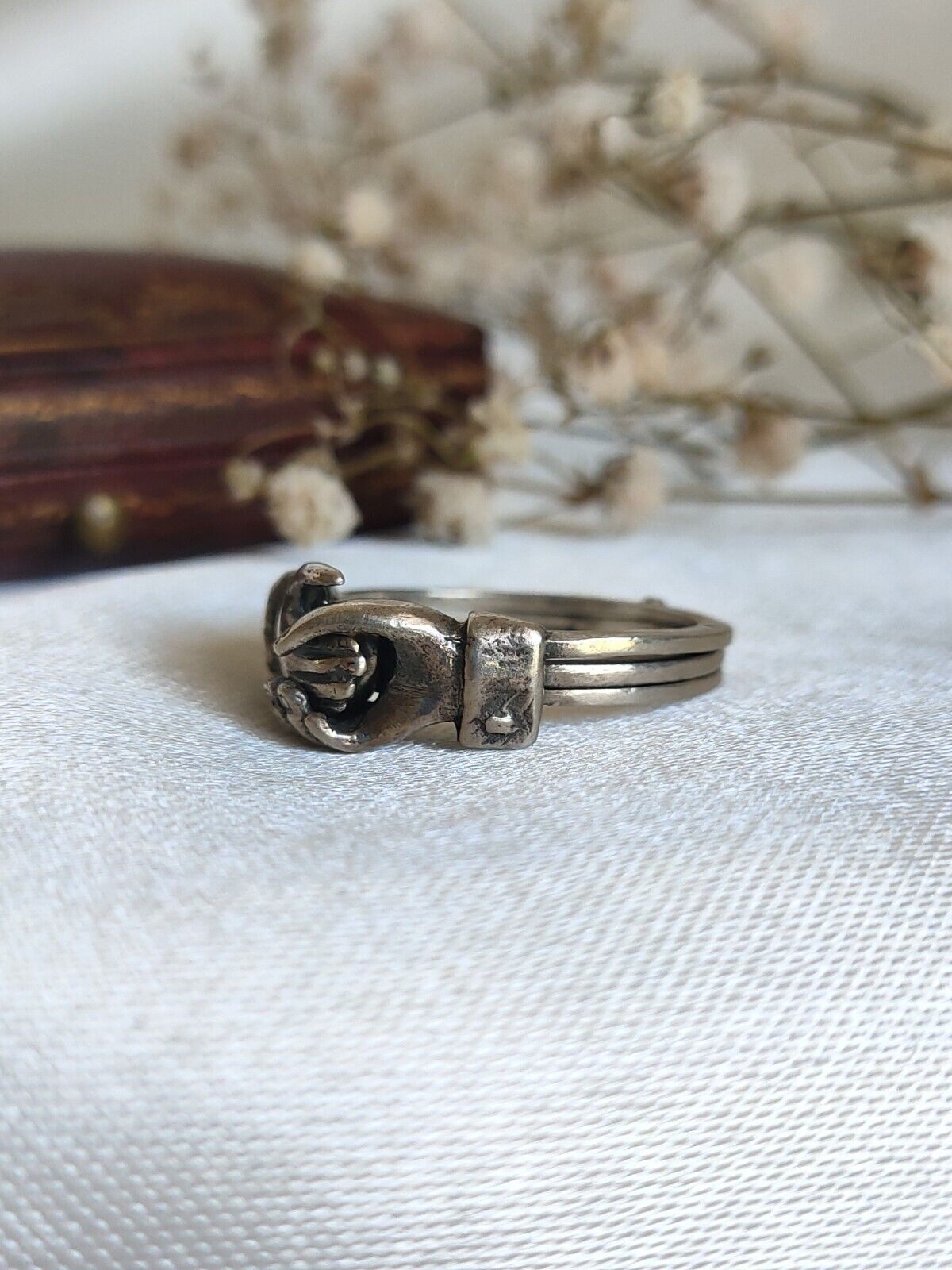 Antique Victorian 925 Sterling Silver Una Fede Gimmal Betrothal Ring Size 7 Or N