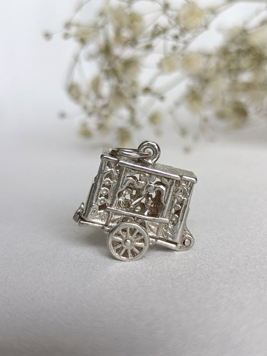 Vintage 925 Sterling Silver Punch & Judy Opening Articulated Carriage Charm