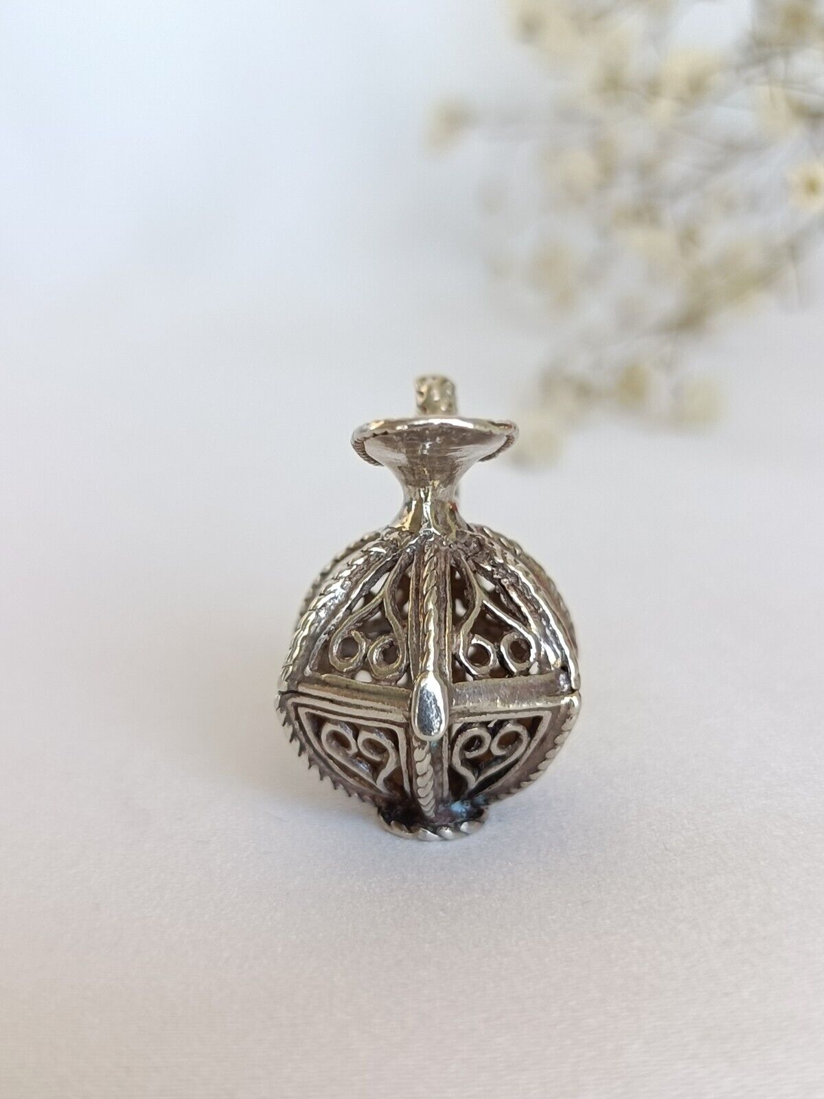 Vintage Sterling Silver Filigree Pitcher Jug Charm Or Pendant