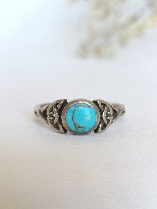 Vintage 925 Sterling Silver & Turquoise Celtic Knot Ring Size 6 3/4 US Or M 1/2