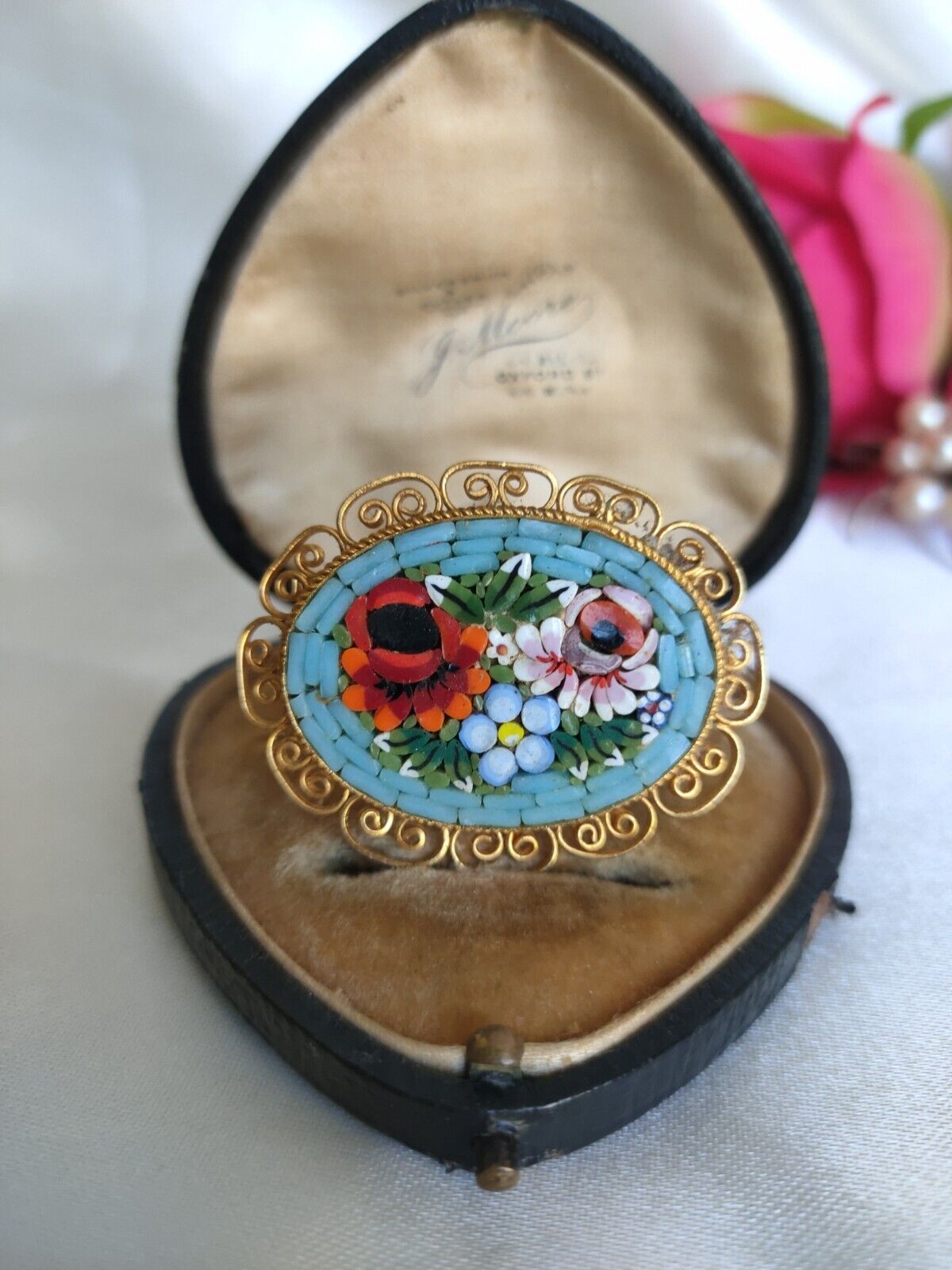 Vintage Italian Millefiori Glass Micro Mosaic Brooch