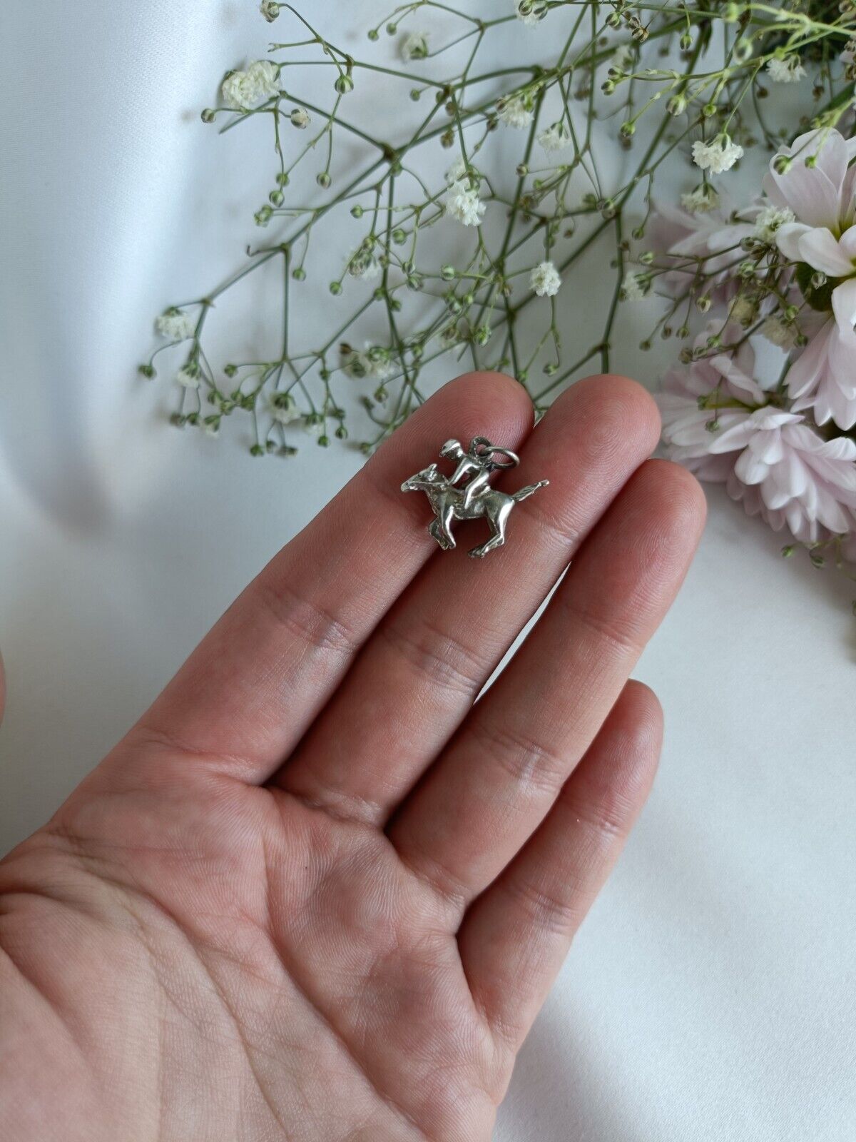 Vintage Sterling Silver Jockey Horse And Rider Charm Or Pendant