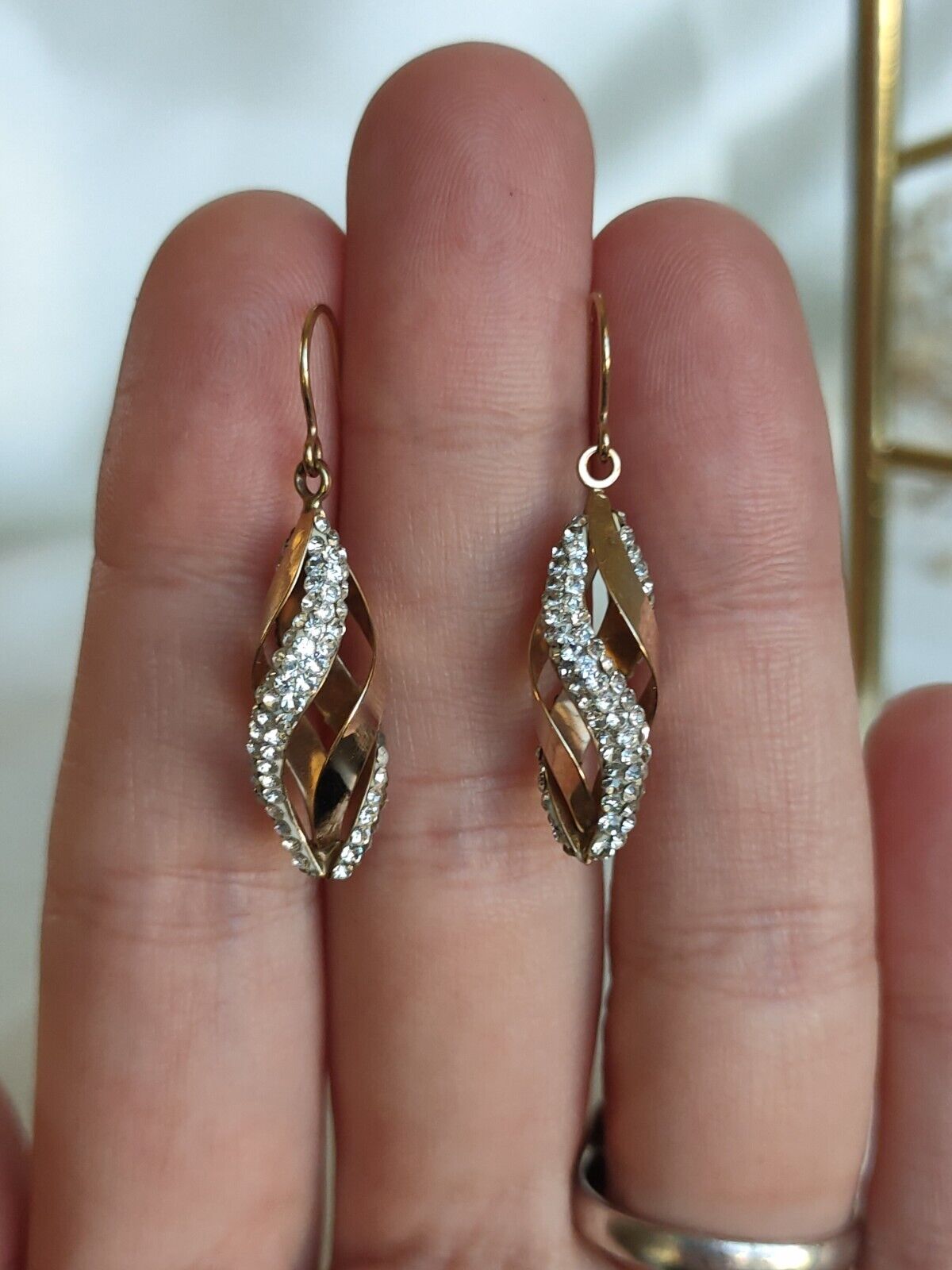 9ct Yellow Gold Sparkle Spiral Hook Drop Earrings