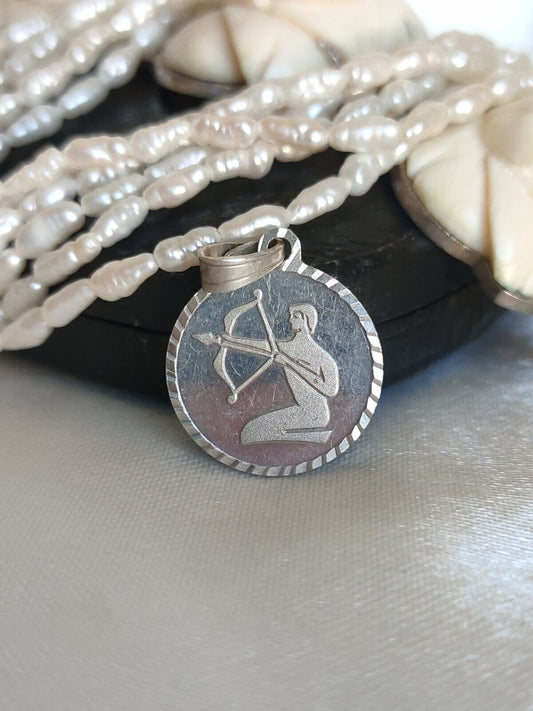 Vintage 999 Fine Silver Sagittarius Archer Small Charm Or Pendant