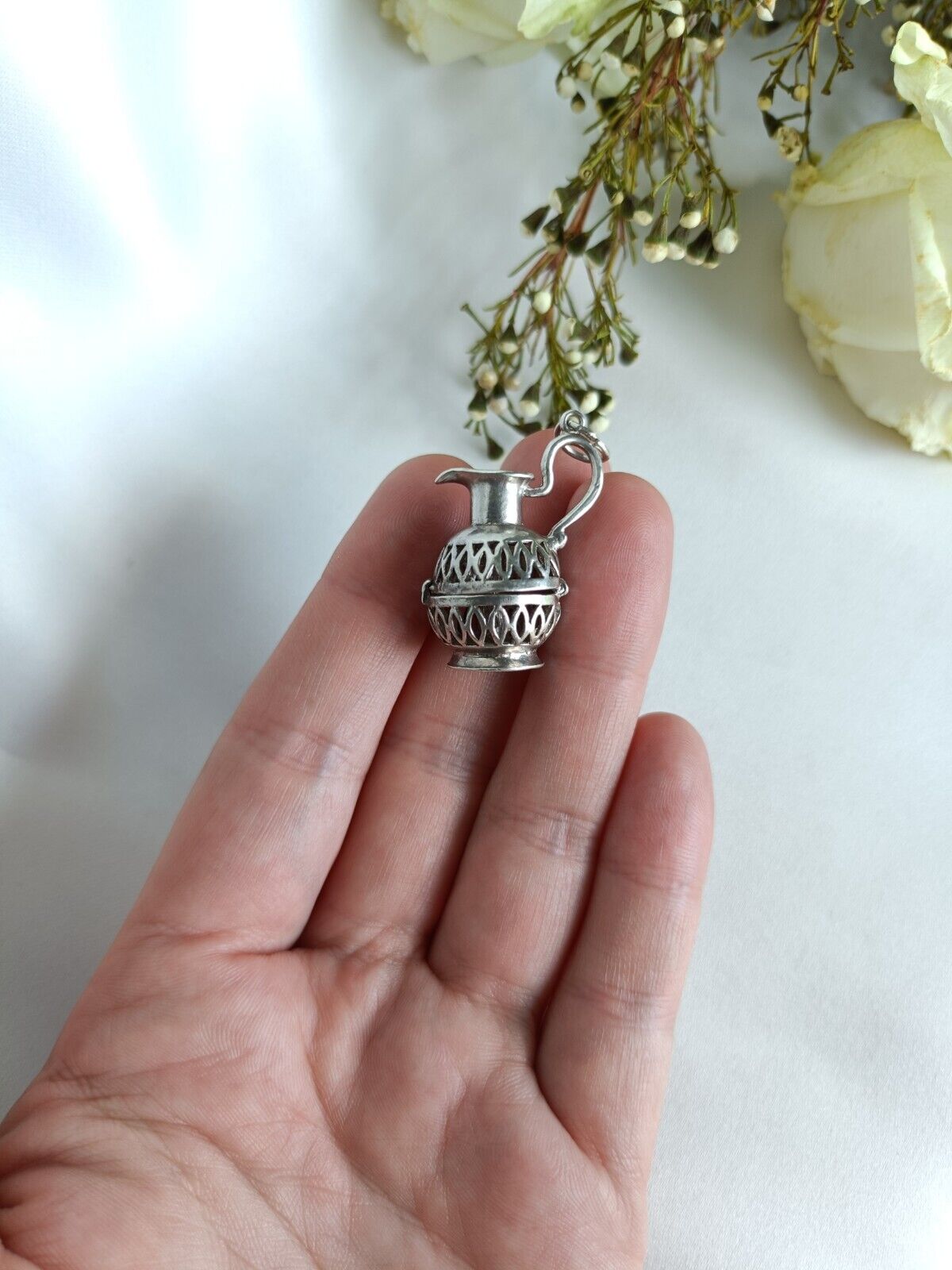 Antique Birmingham Sterling Silver Opening Pitcher Water Pourer Locket Charm