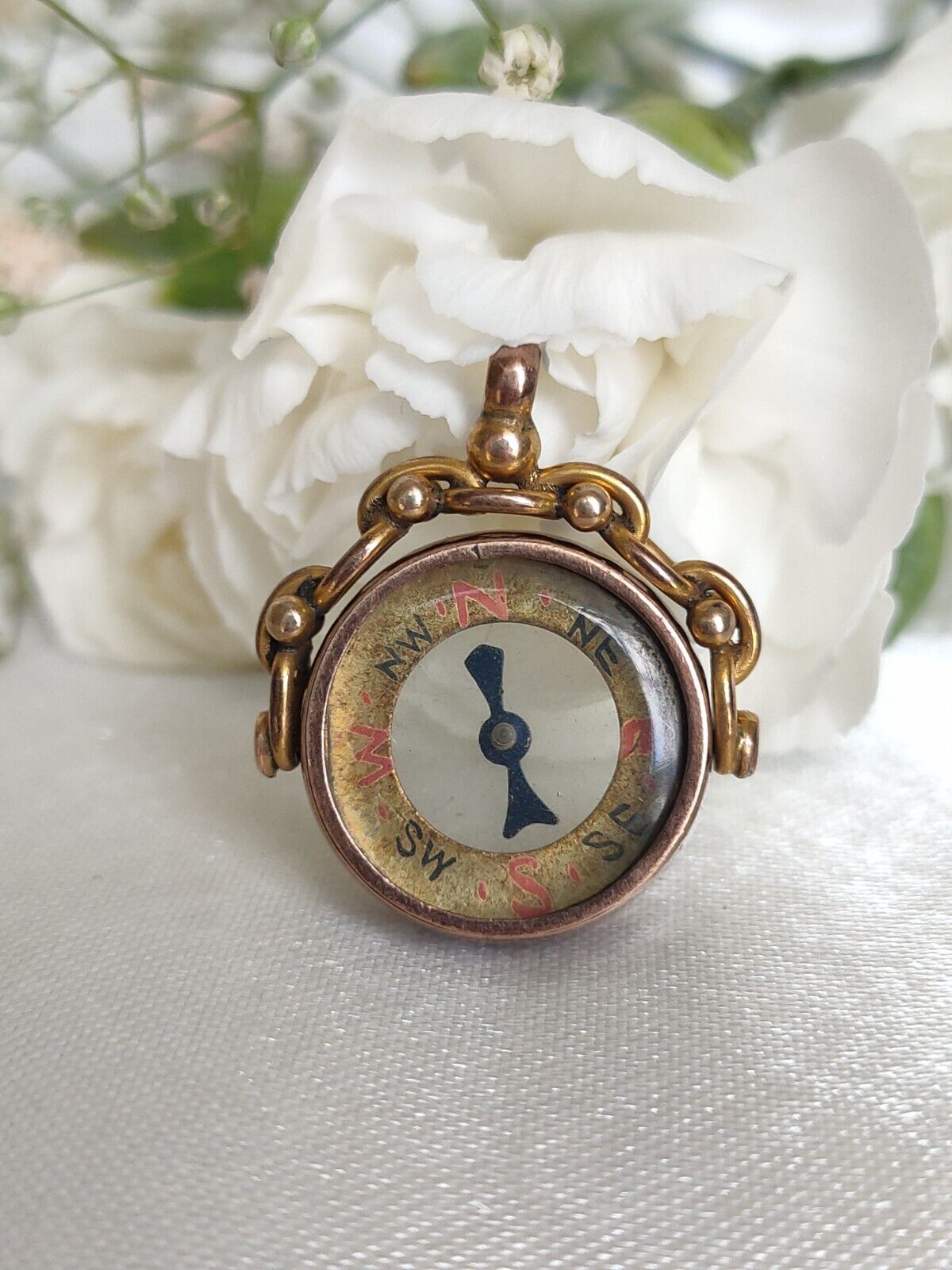 Antique English 9ct Rose Gold Spinning Compass Fob Pendant