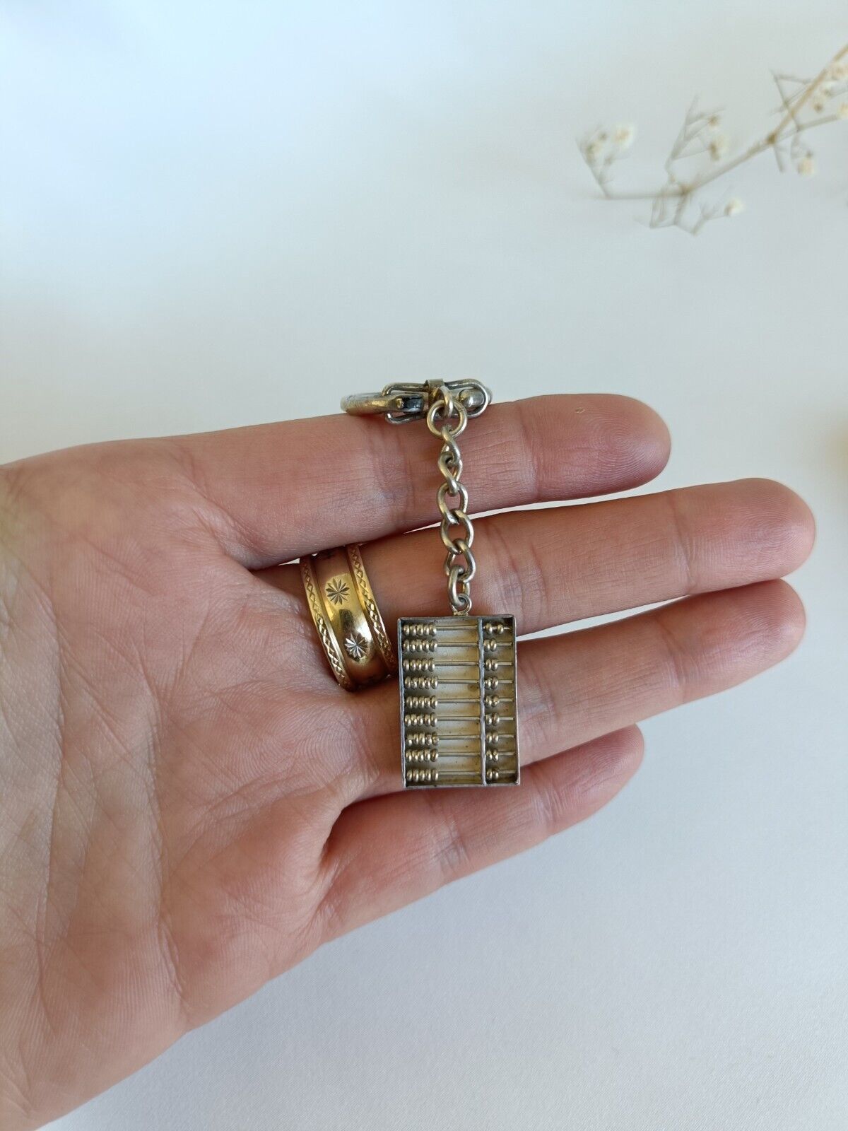 Vintage Hong Kong Sterling Silver Abacus Charm Key Ring Key Chain