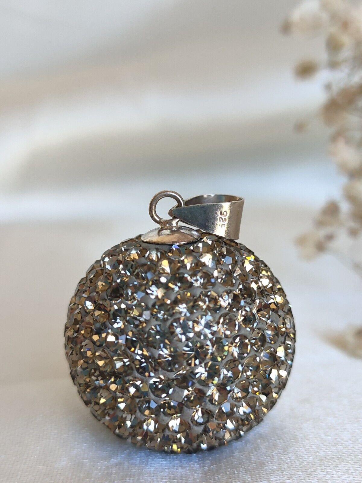 925 Sterling Silver Large CZ Disco Ball Pendant