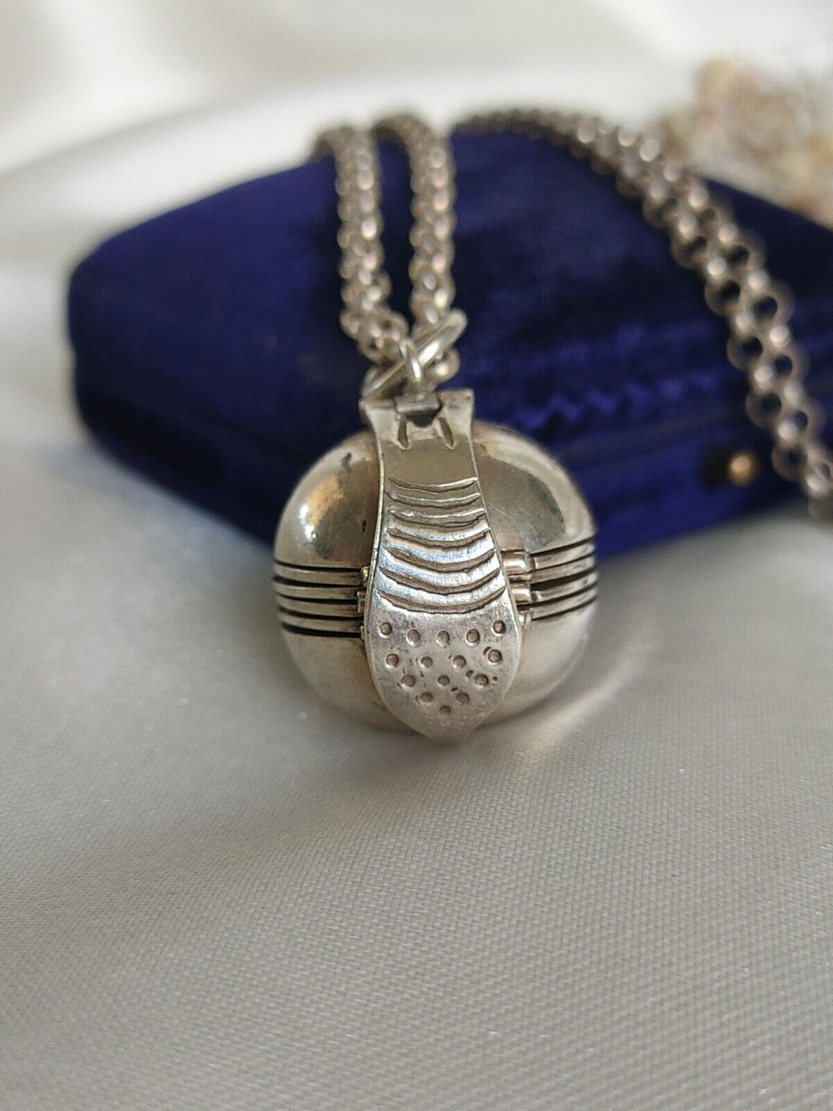 Vintage 925 Sterling Silver Masonic Orb Locket Fob Pendant & Belcher Chain