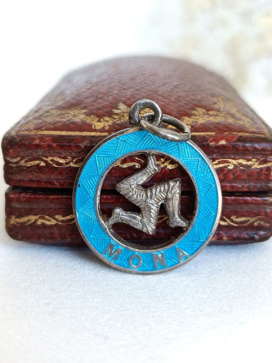 Antique Chester Sterling Silver & Blue Enamel Mona Isle Of Man Triskele Charm