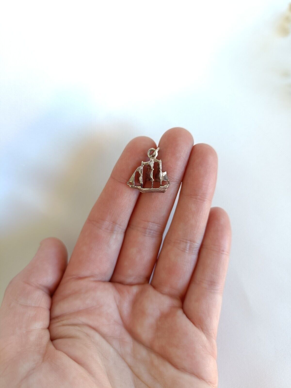 Vintage 925 Sterling Silver Sailing Ship Pirate Ship Charm Or Pendant