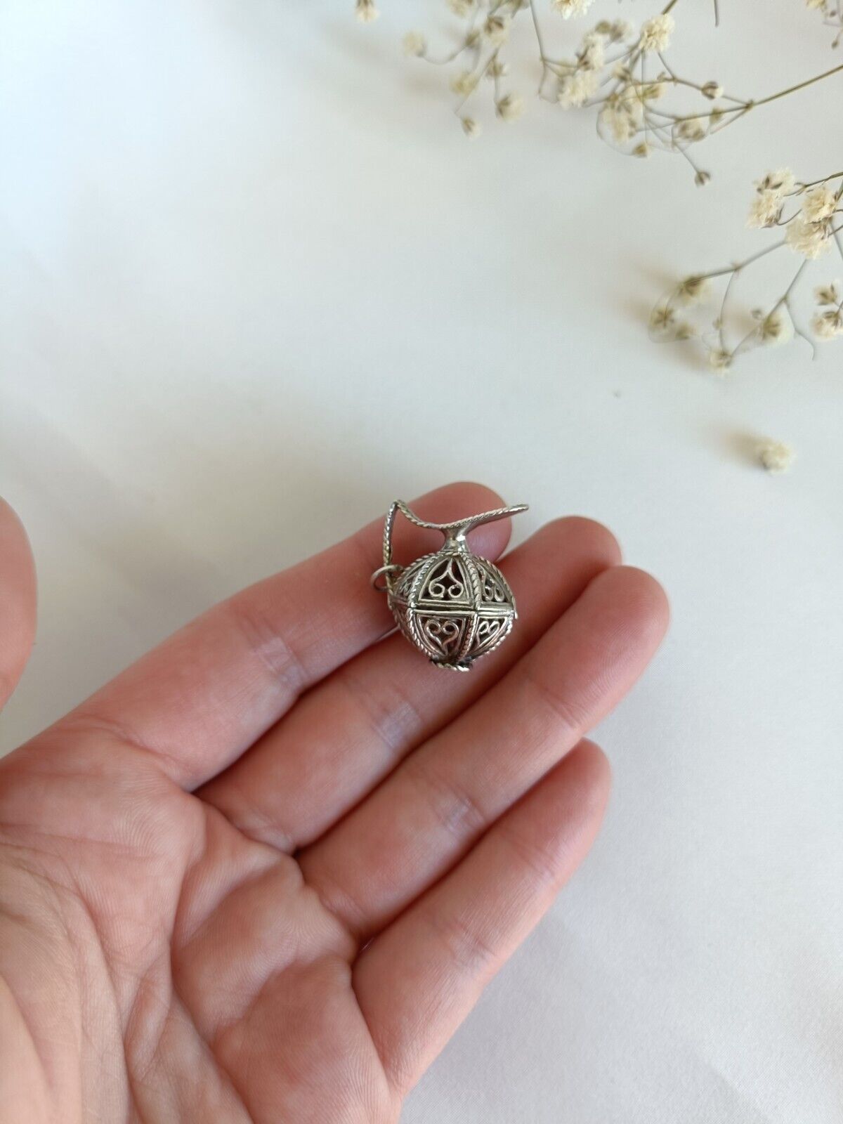 Vintage Sterling Silver Filigree Pitcher Jug Charm Or Pendant