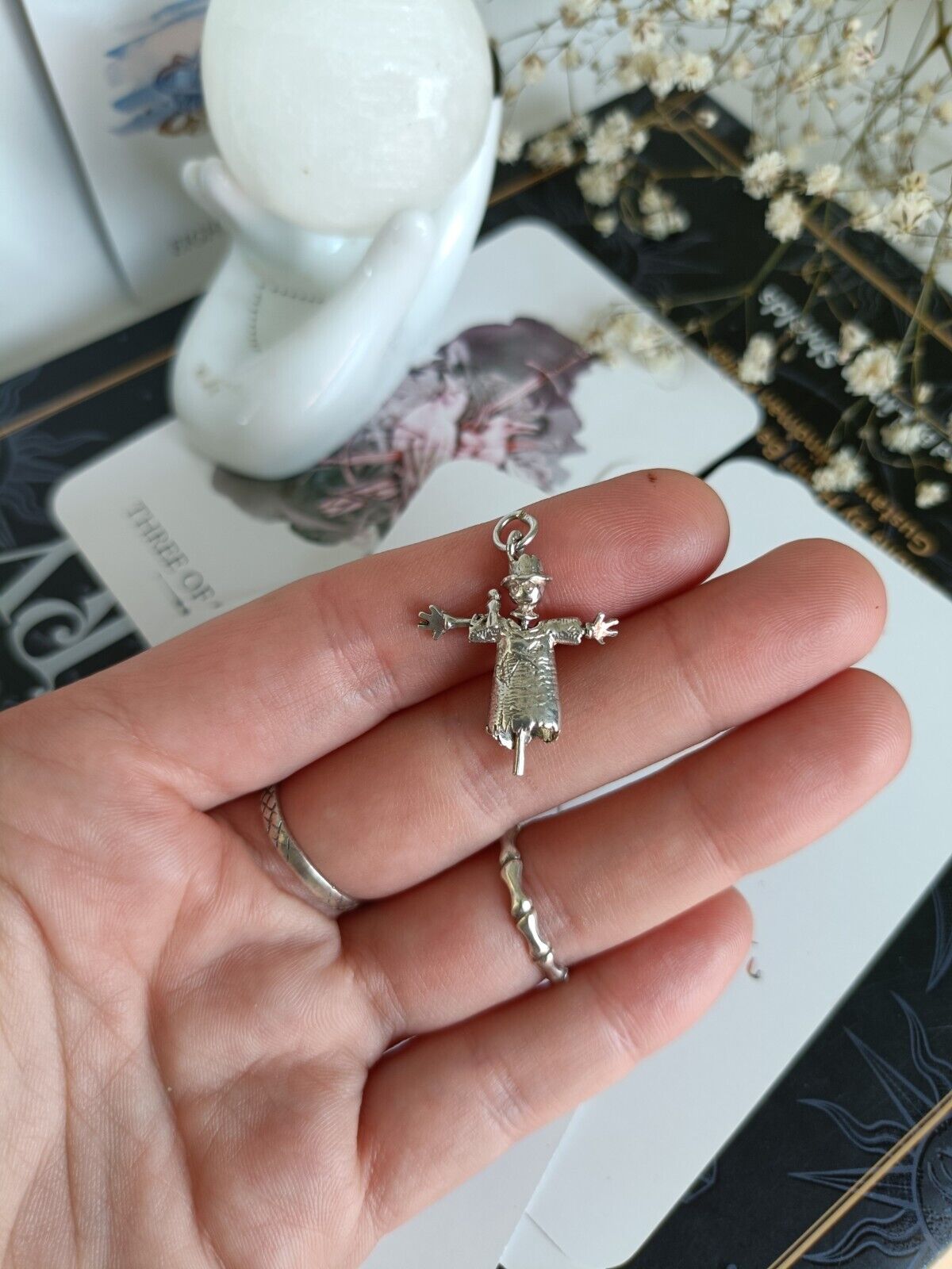 Vintage 925 Sterling Silver Moving Scarecrow Charm Or Pendant